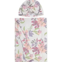 AD Sutton – Cobertor de algodão para bebê com faixa de cabeça ou conjunto de chapéu, flor lilás Hot