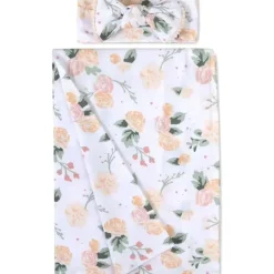 AD Sutton – Conjunto de manta de algodão para bebê com faixa de cabeça ou chapéu, flor Fashion