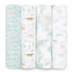 Aden + Anais - 4 Pk Swaddles Muslin, Voyager Hot