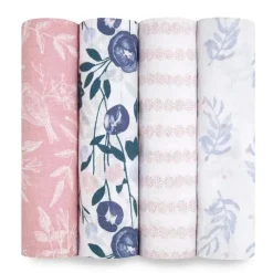 Aden + Anais - 4 Pk Swaddles de musselina, flores desabrochando Fashion