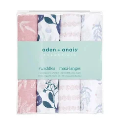 Aden + Anais - 4 Pk Swaddles de musselina, flores desabrochando Fashion