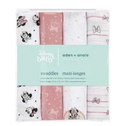 Aden + Anais - Cobertor Swaddle, Cobertores de Musselina, 4 unidades, Arco-íris da Minnie Mouse Discount