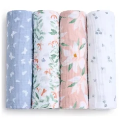 Aden + Anais - 4Pk Essentials Cotton Muslin Swaddle, Butterfly Garden Hot