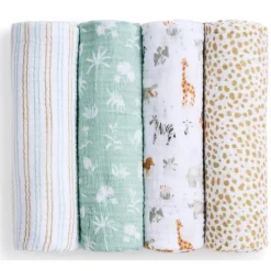 Aden + Anais - 4Pk Essentials Cotton Muslin Swaddle, Giraffe Safari Outlet