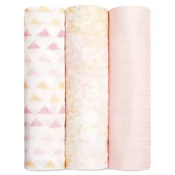 Aden + Anais Swaddles macios e sedosos metálicos 3 unidades, bétula de prímula Clearance