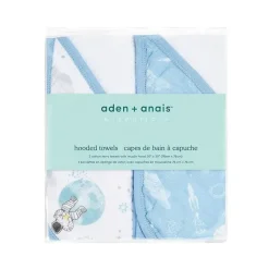 Aden + Anais Aden+Anais - Toalha de Banho com Capuz 2Pk para Bebês, Exploradores do Espaço Clearance