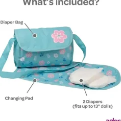 Adora - Bolsa de fraldas para boneca, inclui trocador e 2 fraldas de boneca, Blue Flower Power Discount
