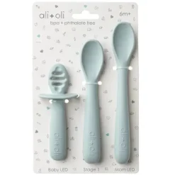 Ali + Oli - conjunto de colher multiestágio 3Pk para bebê, azul Sale