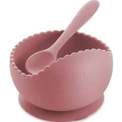 Ali + Oli - Conjunto de tigela e colher de silicone ondulado, rosa empoeirado Fashion