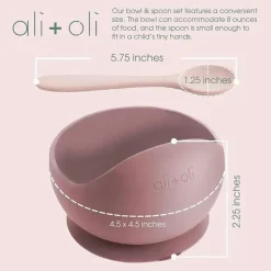 Ali + Oli - Conjunto de tigela e colher de silicone ondulado, rosa empoeirado Fashion