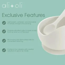 Ali + Oli - Conjunto de tigela e colher de silicone ondulado, rosa empoeirado Fashion