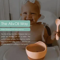 Ali + Oli - Conjunto de tigela e colher de silicone ondulado, rosa empoeirado Fashion
