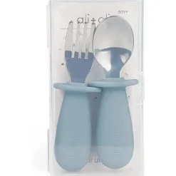 Ali + Oli Ali+Oli - Conjunto de aprendizagem de colher e garfo para crianças, 6m+, azul pó Clearance
