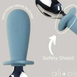 Ali + Oli Ali+Oli - Conjunto de aprendizagem de colher e garfo para crianças, 6m+, azul pó Clearance