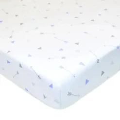 American Baby Company American Baby - Lençol de berço ajustado 28 x 52, lençol macio respirável 100% algodão, seta azul prateada Hot
