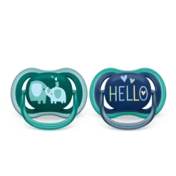 Philips Avent Avent - Chupeta Ultra Air 18M+, Opal Elephant / Blue Hello, Pacote com 2 Hot