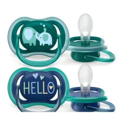 Philips Avent Avent - Chupeta Ultra Air 18M+, Opal Elephant / Blue Hello, Pacote com 2 Hot