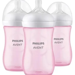 Philips Avent Avent - Mamadeira Natural de 3 unidades com bico de resposta natural, rosa, 9 onças New