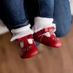 Baby Deer - Baby Girl Red Velvet T-Strap Sandal With Ankle Strap New