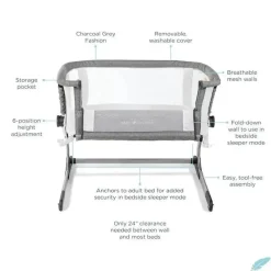 Baby Delight - Beside Me Dreamer Bassinet, ajuste de altura em 6 posições, Charcoal Tweed Online