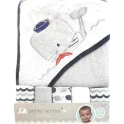 Baby King 6 peças com capuz e toalhinhas baleia Fashion