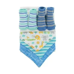 Baby King - 2Pk Baby Boy Bootie e 3Pk Bandana Bib Safari Animals, Azul Online