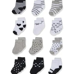 Baby Vision - 12 unidades de meias de algodão cinza e pretas para bebês meninas Clearance