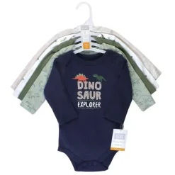 Baby Vision - Bodys manga longa de algodão para bebê menino 5 unidades, Dinosaur Explorer New