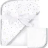 Baby Vision Bath - Print Woven Hooded Towel And Washcloth, Gray Cloud Outlet