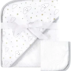 Baby Vision Bath - Print Woven Hooded Towel And Washcloth, Gray Cloud Outlet