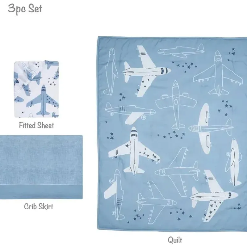 bedtime_originals__conjun_SKU6yz409jD_1.webp Lambs u0026 Ivy Bedtime Originals - Conjunto de cama de 3 peças Little Aviator Outlet