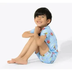 Bellabu Bear – Conjunto curto de pijama infantil Good Vibes Bob Esponja de bambu Calça Quadrada Fashion