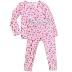 Bellabu Bear - Milk And Cookies Pink Kids Bamboo Pajamas, 18-24M Hot