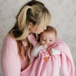 Bleu La La - 100% Luxury Organic Cotton Ribbed Baby Swaddle Blanket, Pink Sale