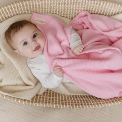 Bleu La La - 100% Luxury Organic Cotton Ribbed Baby Swaddle Blanket, Pink Sale