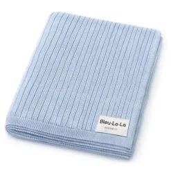 Bleu La La - 100% Luxury Organic Cotton Ribbed Baby Swaddle Blanket, Sky Blue Clearance