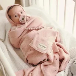 Bleu La La - 100% Organic Cotton Pointelle Swaddle Receiving Baby Blanket, Ballet Slippers Hot