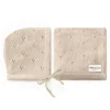 Bleu La La - 100% Organic Cotton Luxury Organic Blanket + Bonnet Hat Set, Beige New