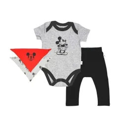 Finn + Emma Body de , calça e babador Mickey Mouse, cinza/vermelho/preto Discount