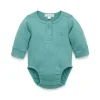 Pure Baby Body Henley de manga comprida - Baby Boy Rib, verde musgo Discount