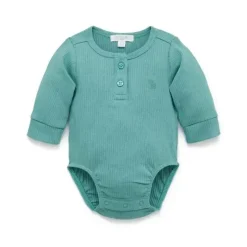 Pure Baby Body Henley de manga comprida - Baby Boy Rib, verde musgo Discount
