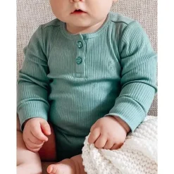 Pure Baby Body Henley de manga comprida - Baby Boy Rib, verde musgo Discount