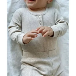 Pure Baby Body Henley - Baby Neutro Rib Manga Longa, Biscoito Melange Outlet