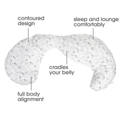 Boppy - Almofada de gravidez de corpo inteiro com capa, folhas espalhadas cinza Outlet