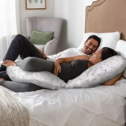 Boppy - Almofada de gravidez de corpo inteiro com capa, folhas espalhadas cinza Outlet