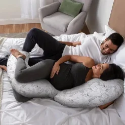 Boppy - Almofada de gravidez de corpo inteiro com capa, folhas espalhadas cinza Outlet