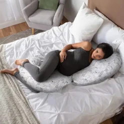 Boppy - Almofada de gravidez de corpo inteiro com capa, folhas espalhadas cinza Outlet
