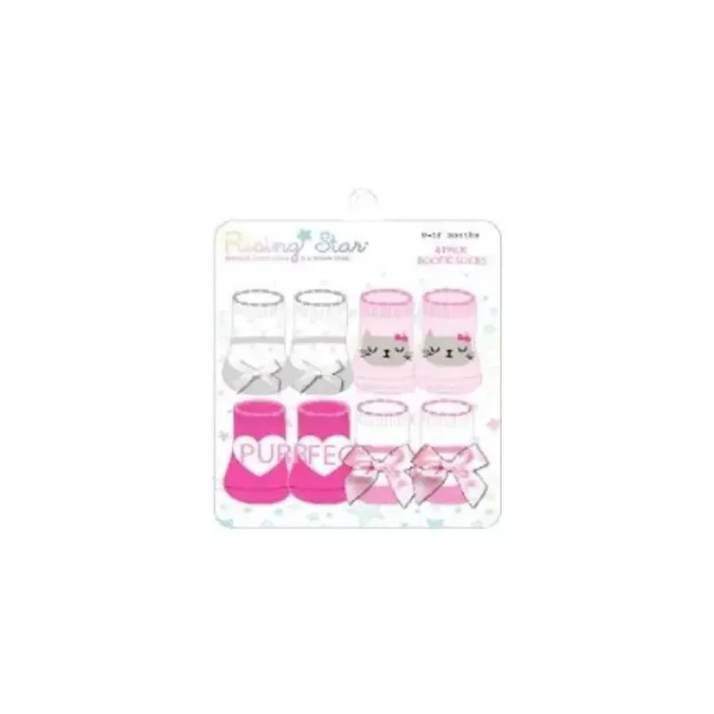 botinhas_de_beb_menina_es_SKUPoRkxIbu_0.webp ABG Baby Botinhas de bebê menina estrela em ascensão 4 unidades, gato rosa claro, branco com fita 0-12M Clearance