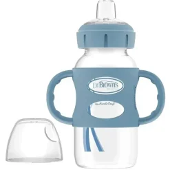Dr. Brown's Brown - garrafa com bico de canudinho de gargalo largo de 9 onças com alças de silicone, azul Lt, 1 unidade New