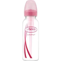 Dr. Brown's Brown - opções de 8 onças + mamadeira anticólica estreita, rosa Hot